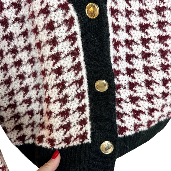 NEW Anthropologie Maeve Fuzzy Houndstooth Cardigan Sweater Small Black White - Picture 9 of 16